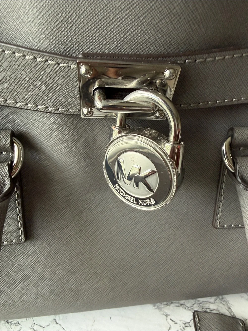 Michael Kors Charcoal Saffiano Leather Satchel with Silver Hardware